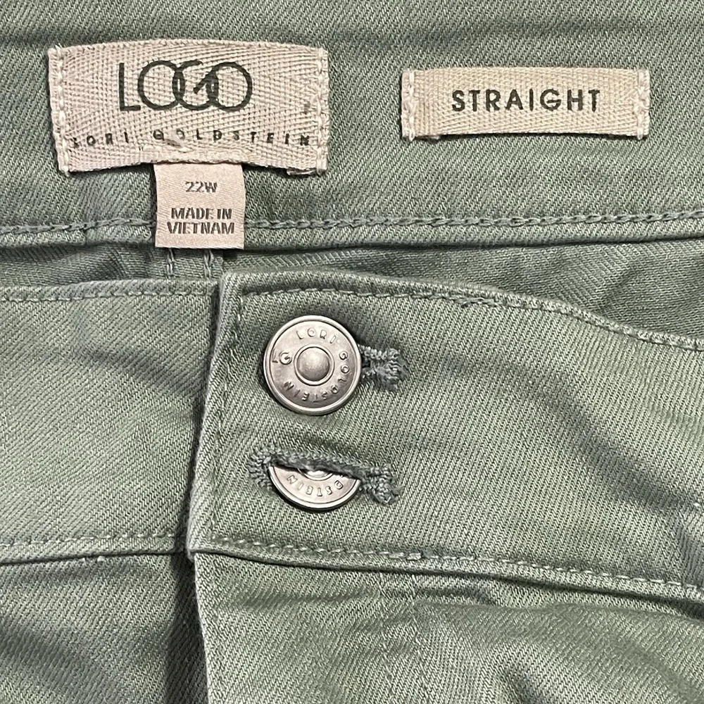 LOGO Straight Leg Pants Women 22W Sage Green Utility Patch Pocket Lori Goldstein